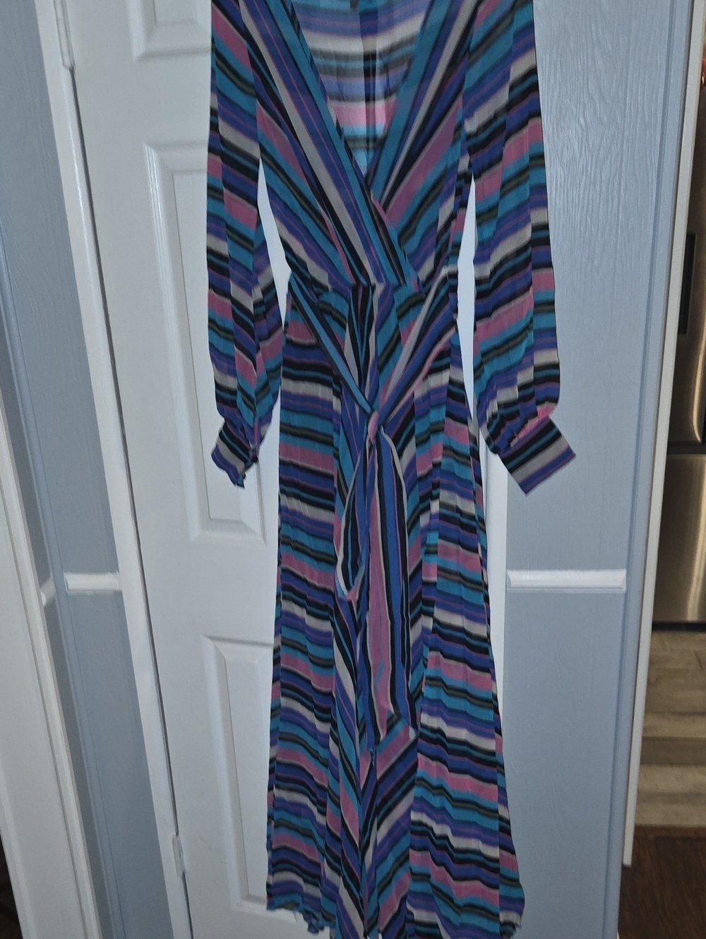 Striped Wrap Maxi Dress in Blue and Purple